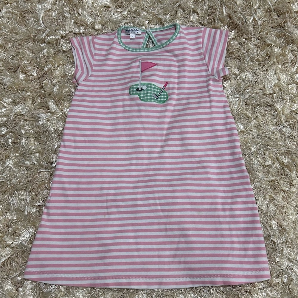 Magnolia Baby | Little Girl Golf Pink & White Striped Short Sleeve Dress Size 5
